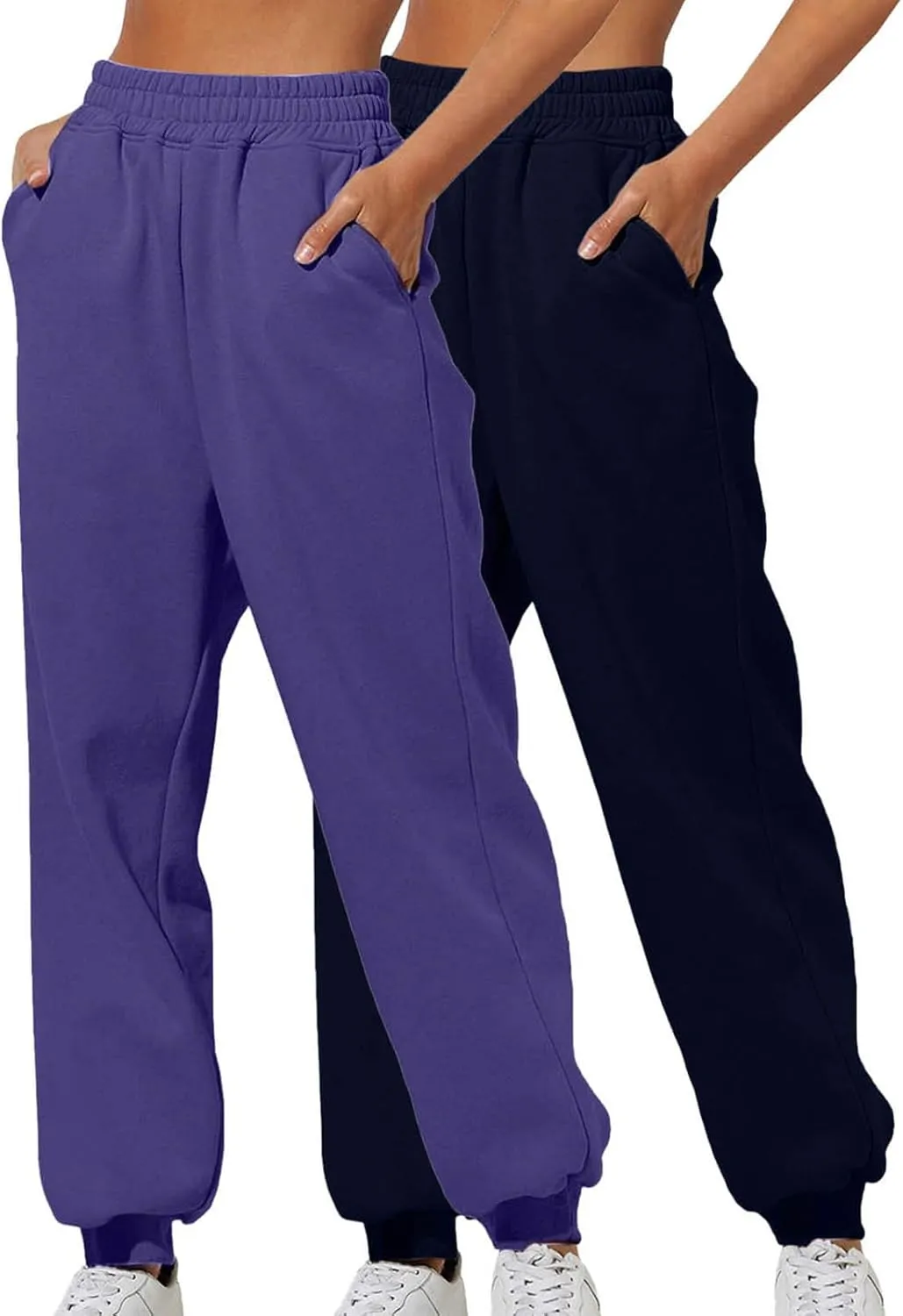 2 Pack Sweatpants for Women Cinch Bottom Jogging Pants Lounge Sporty Baggy Joggers Casual Hiking Trouser with Pockets