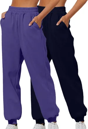2 Pack Sweatpants for Women Cinch Bottom Jogging Pants Lounge Sporty Baggy Joggers Casual Hiking Trouser with Pockets