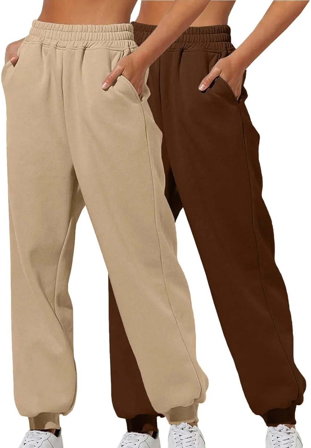 2 Pack Sweatpants for Women Cinch Bottom Jogging Pants Lounge Sporty Baggy Joggers Casual Hiking Trouser with Pockets