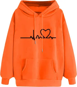2024 Women's Fall Fashionable Casual Drawstring Sweaters Long Sleeved Loose Sports Hooded Cute Printed Tops
