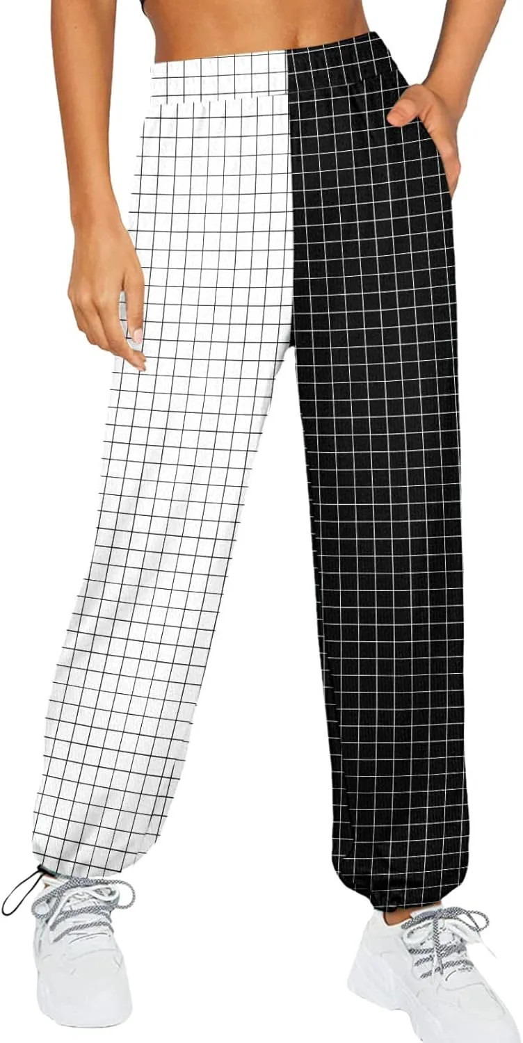 2025 Sweatpants for Women Trendy Print High Waist Sporty Gym Baggy Jogger Pants Work Casual Loose Wide Leg Pants