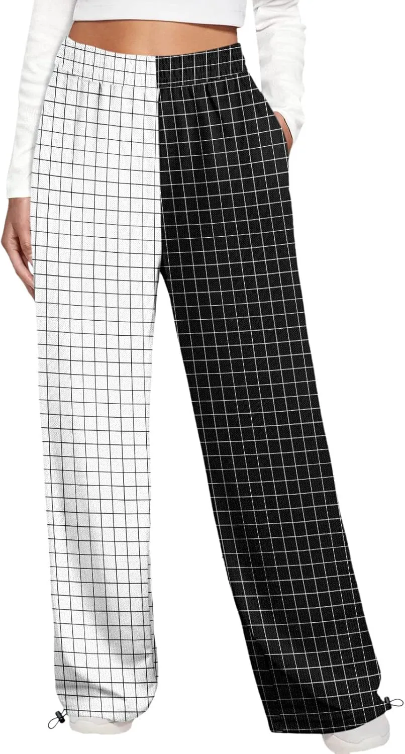 2025 Sweatpants for Women Trendy Print High Waist Sporty Gym Baggy Jogger Pants Work Casual Loose Wide Leg Pants