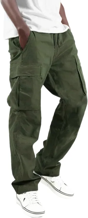 Alalaso Men's Cargo Pants Tapered Workwear Linen Cargo Stretch Twill Cargo Jogger Sweatpants Outdoor Pants