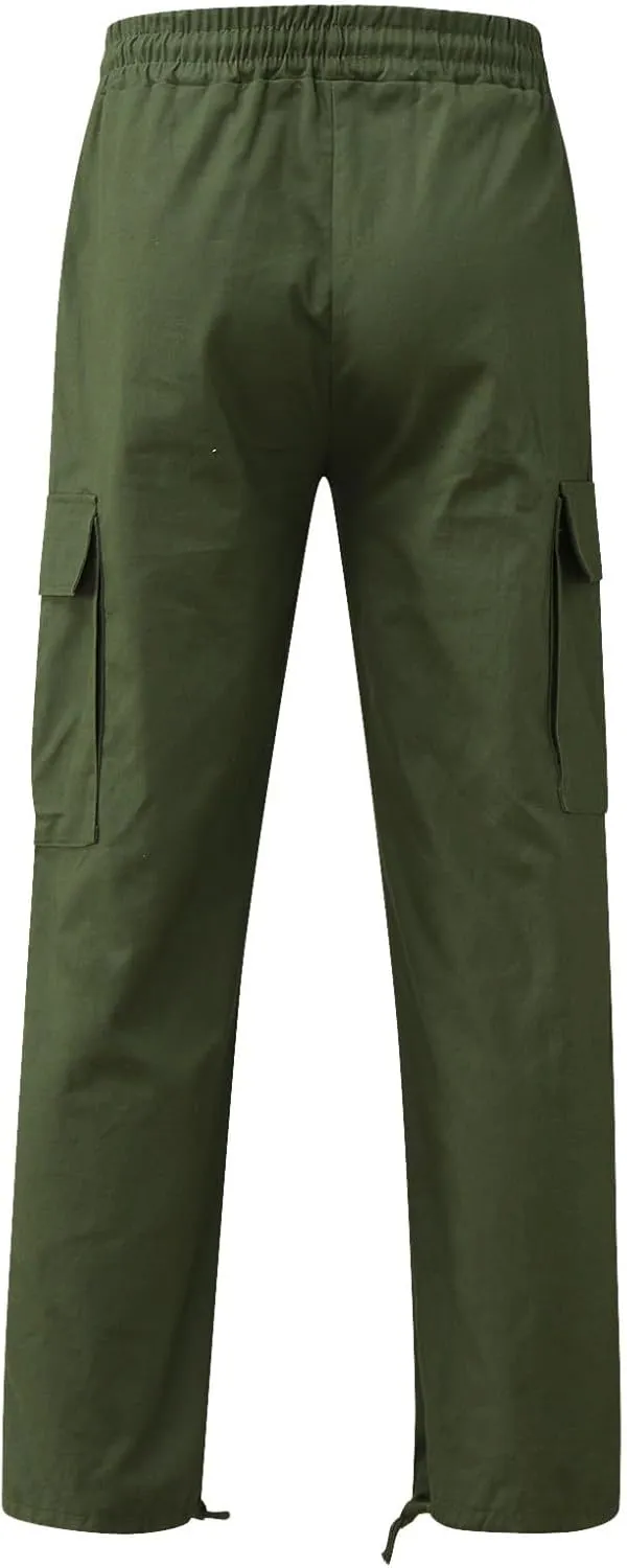 Alalaso Men's Cargo Pants Tapered Workwear Linen Cargo Stretch Twill Cargo Jogger Sweatpants Outdoor Pants