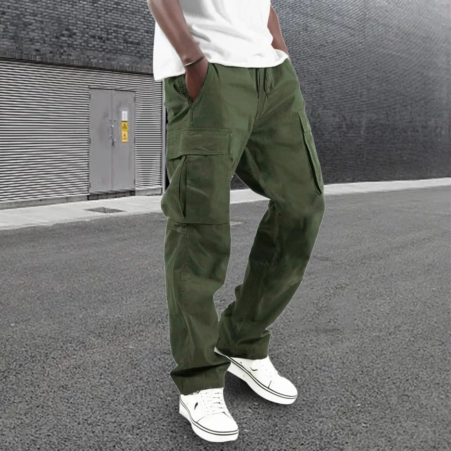 Alalaso Men's Cargo Pants Tapered Workwear Linen Cargo Stretch Twill Cargo Jogger Sweatpants Outdoor Pants