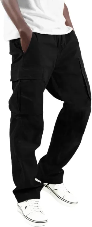 Alalaso Men's Cargo Pants Tapered Workwear Linen Cargo Stretch Twill Cargo Jogger Sweatpants Outdoor Pants