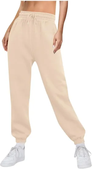 Baggy Sweatpants Pants for Women Fleece Lined Drawstring Joggers with Pockets Fleece Lined Lounge Cinched Bottom