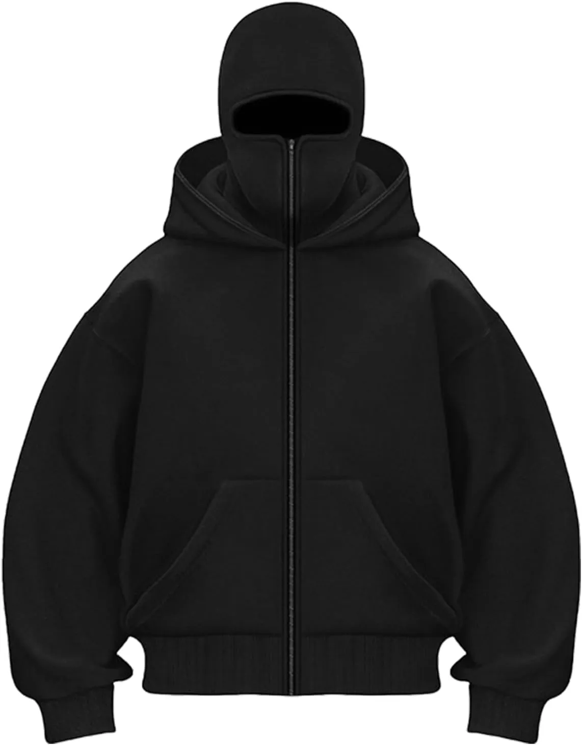 Balaclava Hoodie Zipper Men's Balaclava Hoodie Jacket Double Hood Hip Hop Sweatshirt Wind Resistant Athletic Coat Y2K