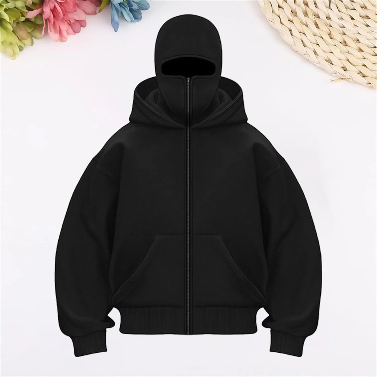 Balaclava Hoodie Zipper Men's Balaclava Hoodie Jacket Double Hood Hip Hop Sweatshirt Wind Resistant Athletic Coat Y2K
