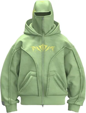 Balaclava Hoodie Zipper Men's Balaclava Hoodie Jacket Double Hood Hip Hop Sweatshirt Wind Resistant Athletic Coat Y2K