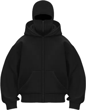 Balaclava Hoodie Zipper Men's Balaclava Hoodie Jacket Double Hood Hip Hop Sweatshirt Wind Resistant Athletic Coat Y2K