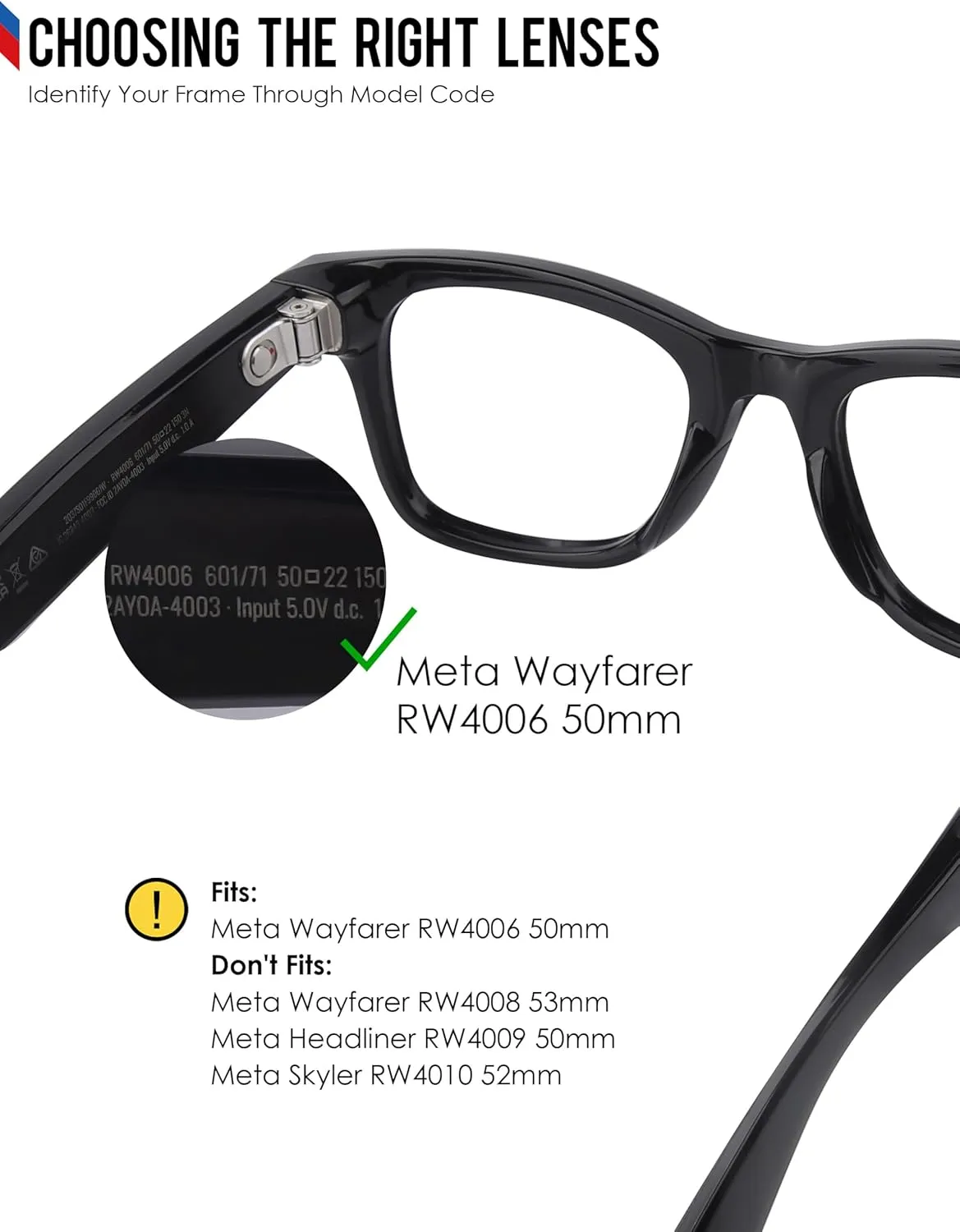 BLAZERBUCK Anti-salt Polarized Replacement Lenses for RayBan Meta Wayfarer RW4006 50mm Smart Sunglass
