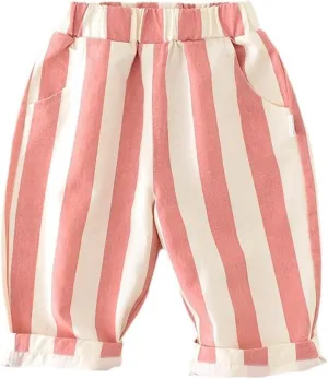 Boys' Cotton Linen Harem Bloomers Pants for Baby Toddler Striped Bloomer Elastic Basic Harem Joggers 0 Months 24 Month