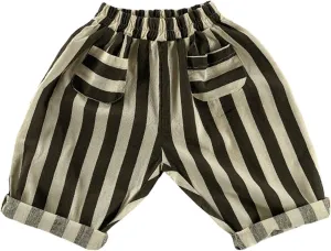 Boys Cotton Linen Harem Bloomers Pants Kids Baby Striped Bloomer Elastic Basic Daily Trousers Joggers with Pockects