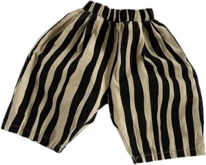Boys Cotton Linen Harem Bloomers Pants Kids Baby Striped Bloomer Elastic Basic Daily Trousers Joggers with Pockects
