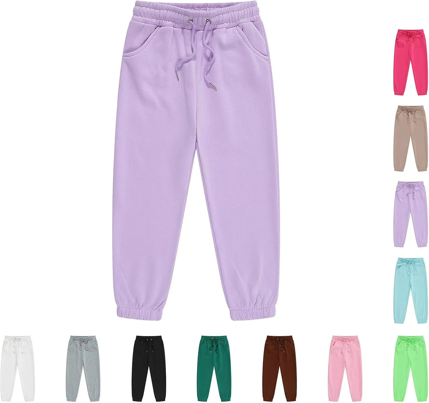 Boys' Girls' Basic Fleece Jogger Sweatpants, Elastic Waistband with Drawstring Closure, Super-Soft Cotton-Blend