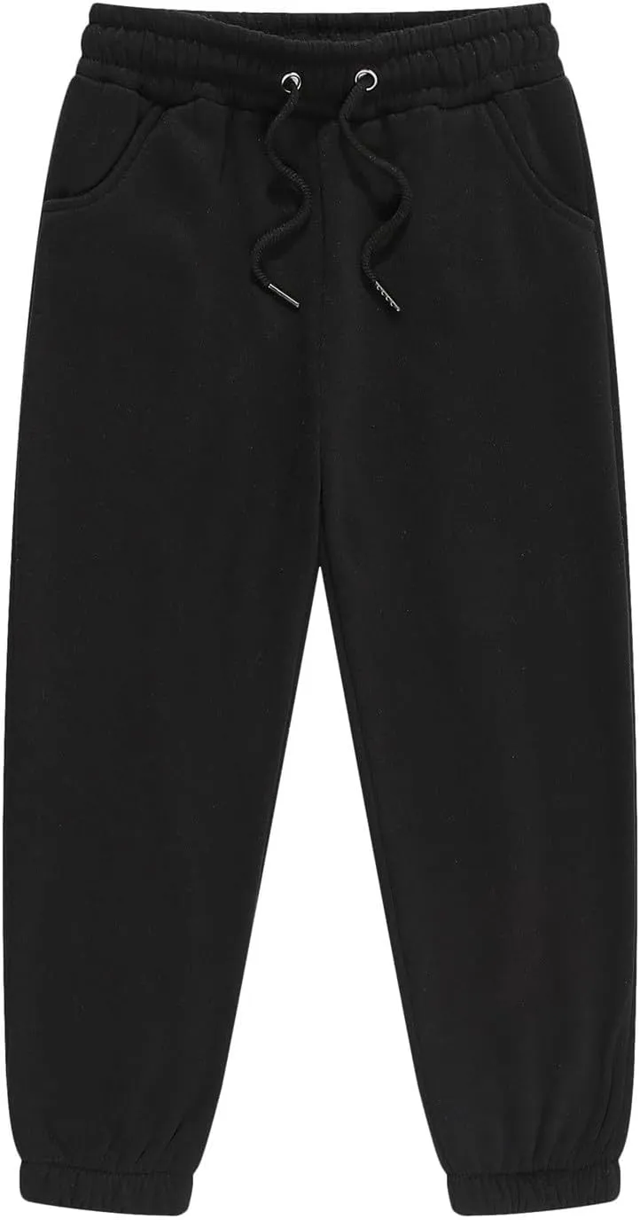 Boys' Girls' Basic Fleece Jogger Sweatpants, Elastic Waistband with Drawstring Closure, Super-Soft Cotton-Blend