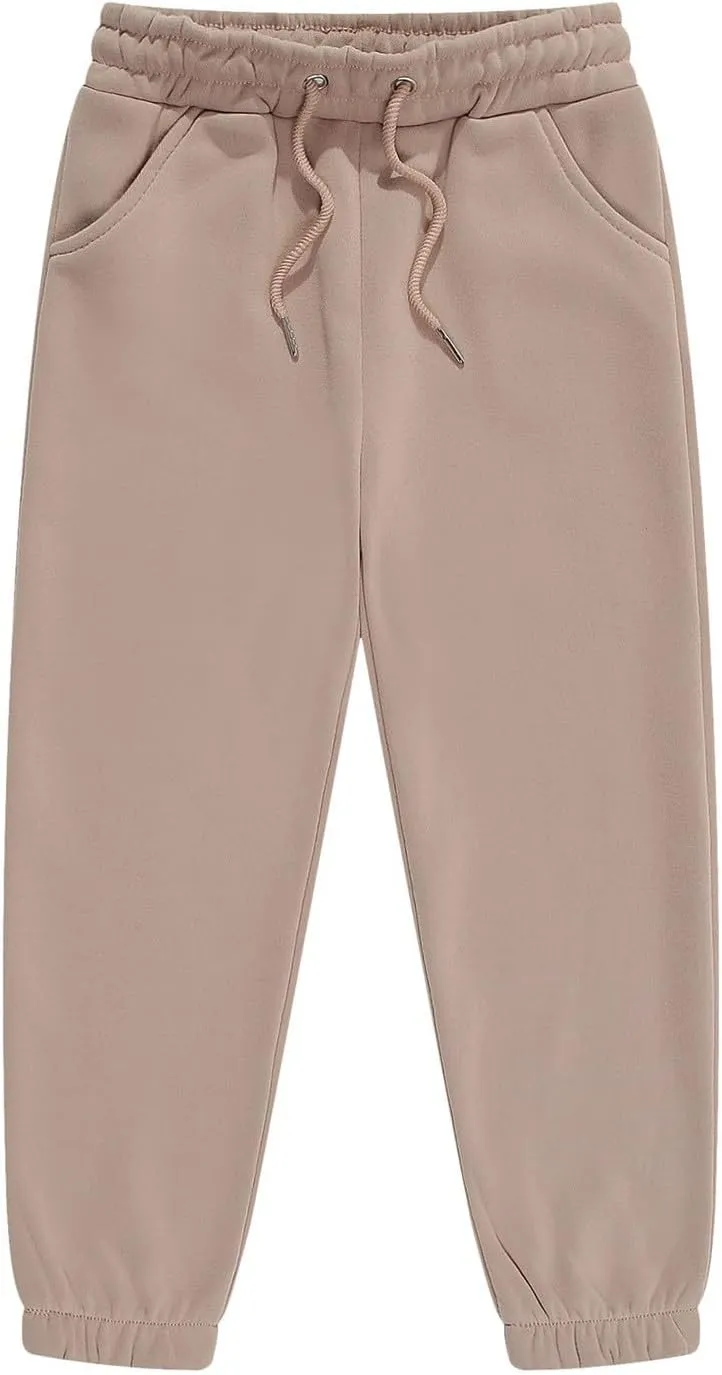 Boys' Girls' Basic Fleece Jogger Sweatpants, Elastic Waistband with Drawstring Closure, Super-Soft Cotton-Blend