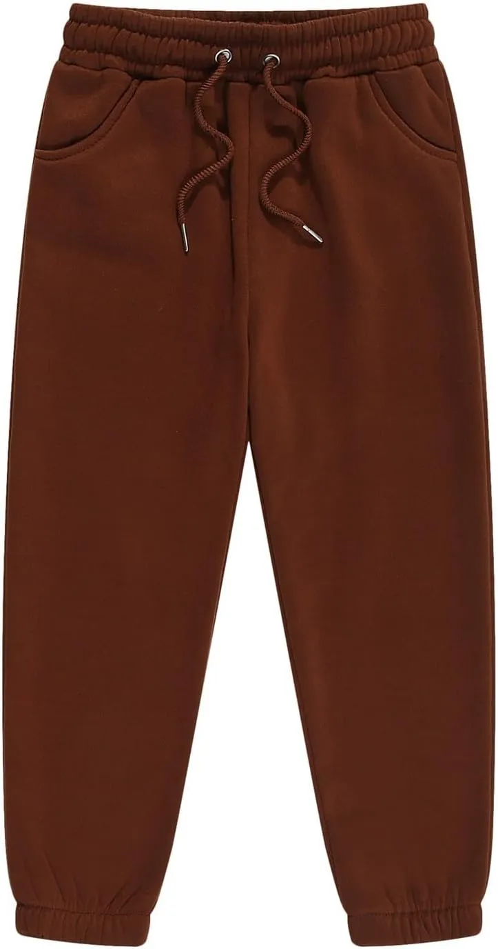 Boys' Girls' Basic Fleece Jogger Sweatpants, Elastic Waistband with Drawstring Closure, Super-Soft Cotton-Blend