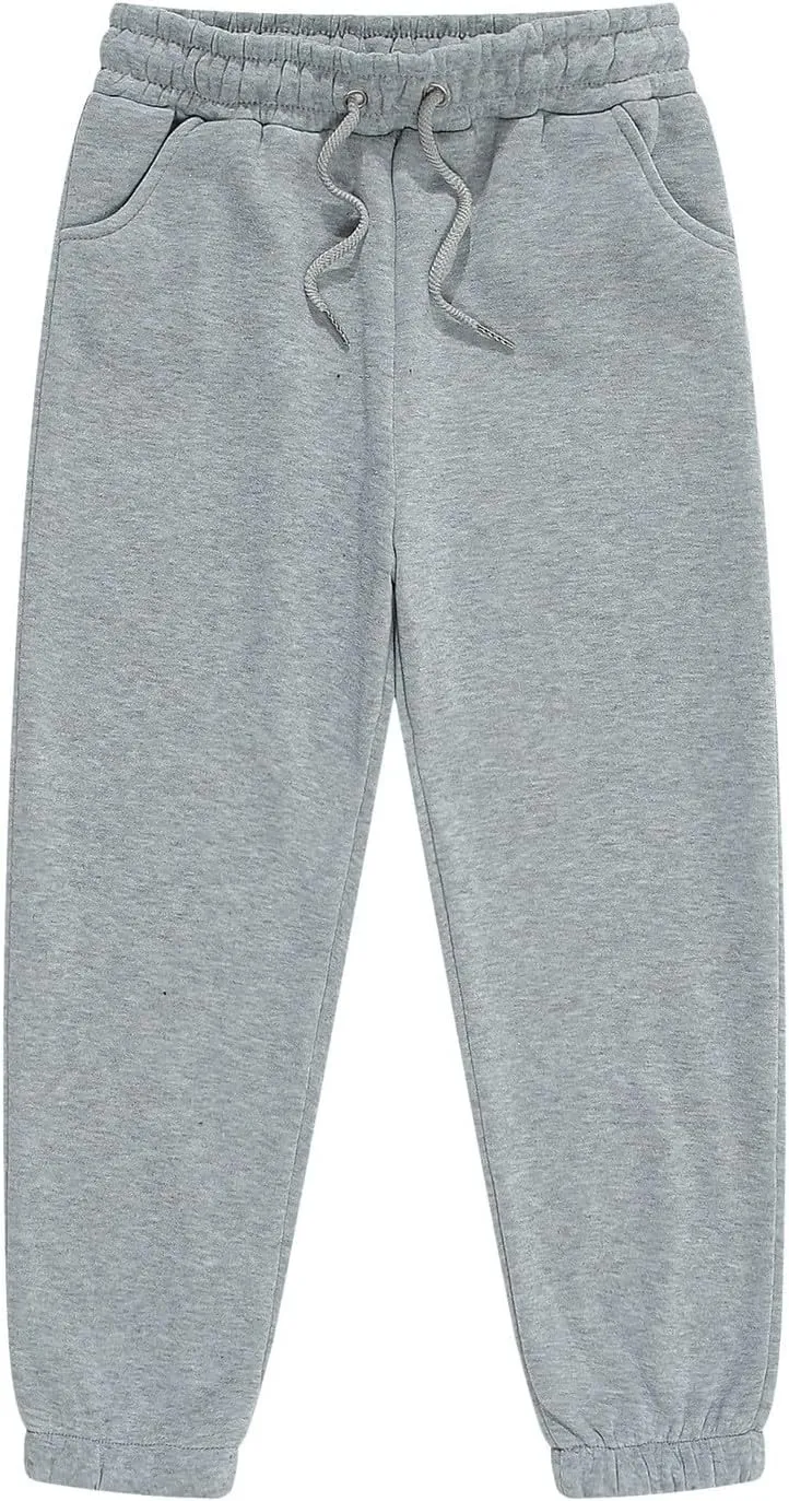 Boys' Girls' Basic Fleece Jogger Sweatpants, Elastic Waistband with Drawstring Closure, Super-Soft Cotton-Blend