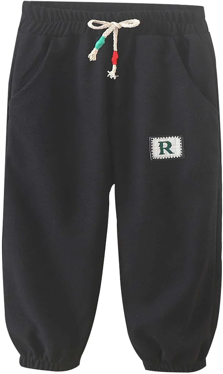 Boys Girls Basic Stretchy Sports Pants Drawstring Cotton Fleece Active Jogger Athletic Sweatpants Infant Riding Pants