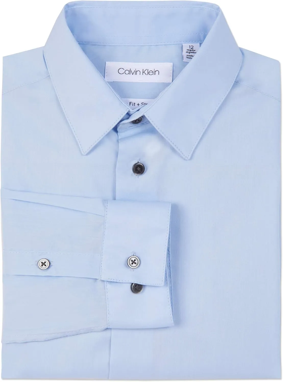 Calvin Klein Boys' Long Sleeve Slim Fit Dress Shirt, Button-Down Style with Cuffs & Shirttail Hem