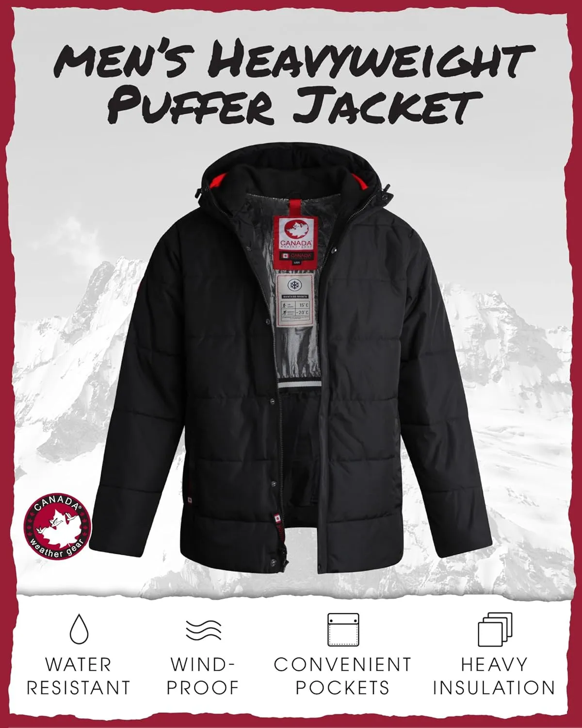 CANADA WEATHER GEAR Men's Winter Jacket – Heavyweight Puffer Jacket – Casual Coat for Men (M-XXL)