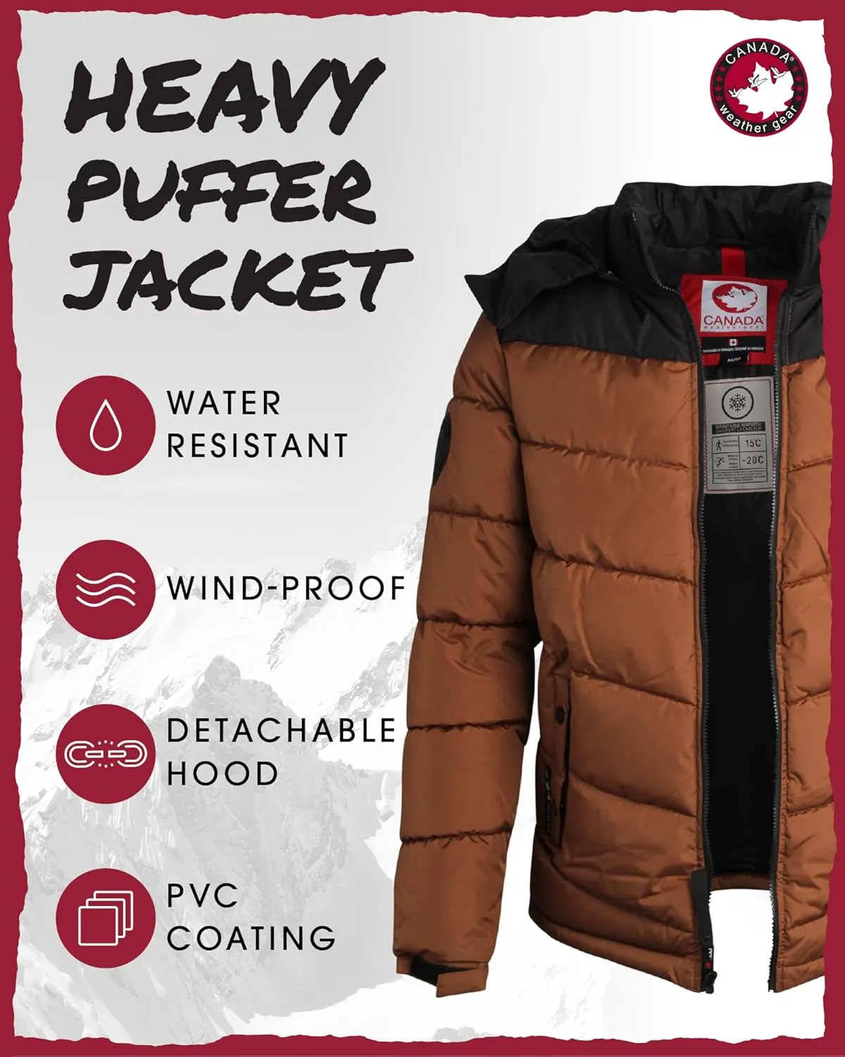 CANADA WEATHER GEAR Men's Winter Jacket – Heavyweight Puffer Jacket – Casual Coat for Men (M-XXL)