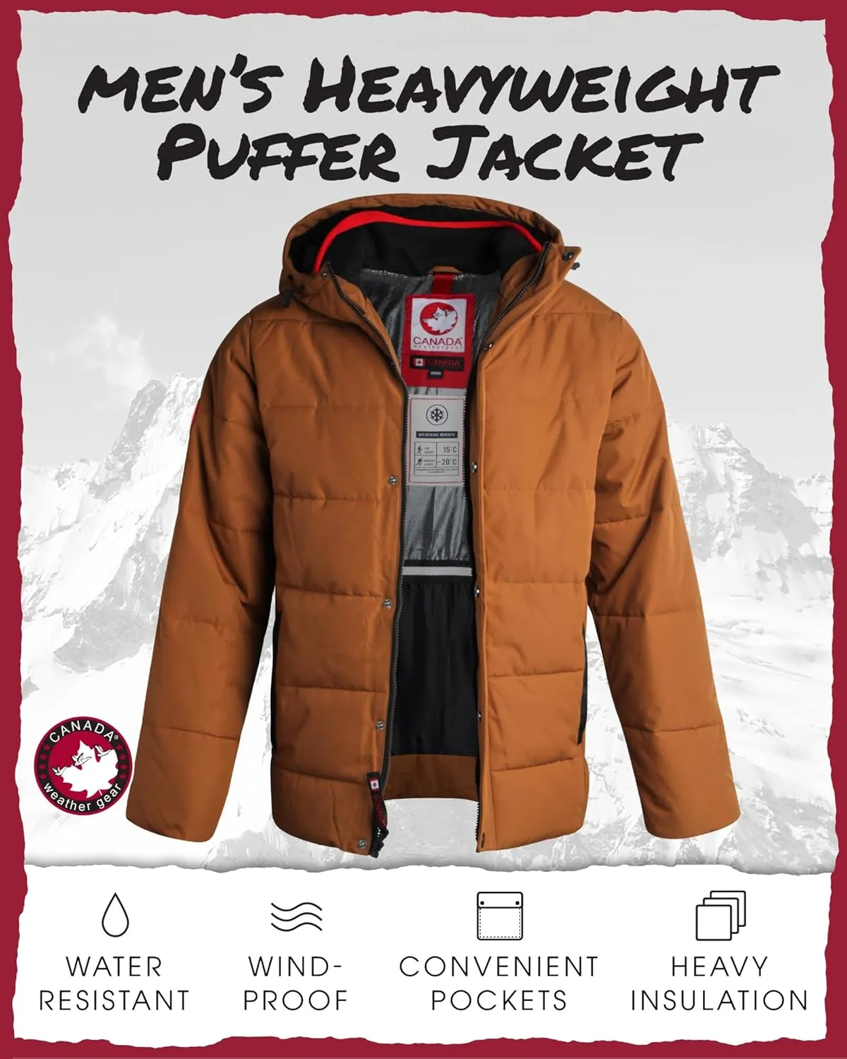 CANADA WEATHER GEAR Men's Winter Jacket – Heavyweight Puffer Jacket – Casual Coat for Men (M-XXL)