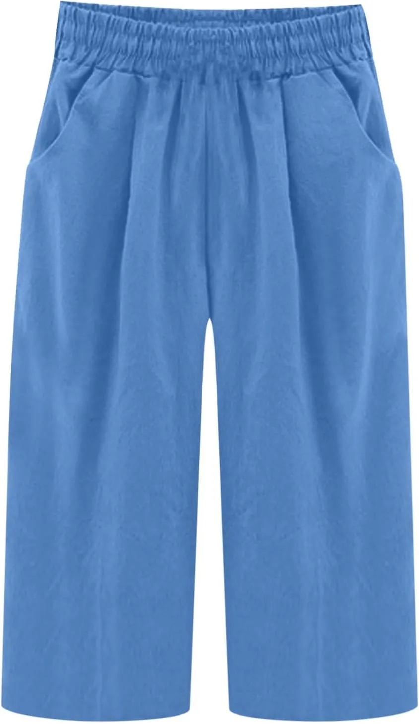 Capri Pants for Women Summer Relax Fit Elastic Waist Straight Leg Lounge Cropped Trouser Casual Linen Pant with Pocket