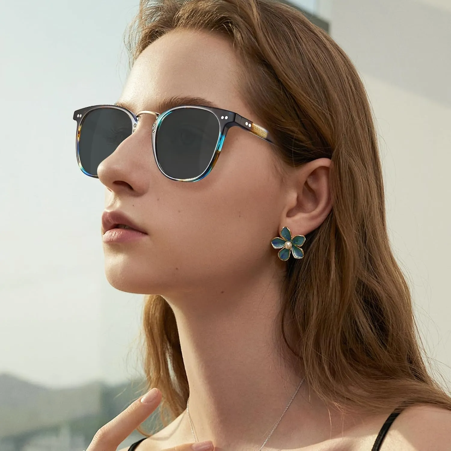 CARFIA Fashion Acetate Polarized Womens Sunglasses Small Face Retro Metal Bridge Sunnies CA5015