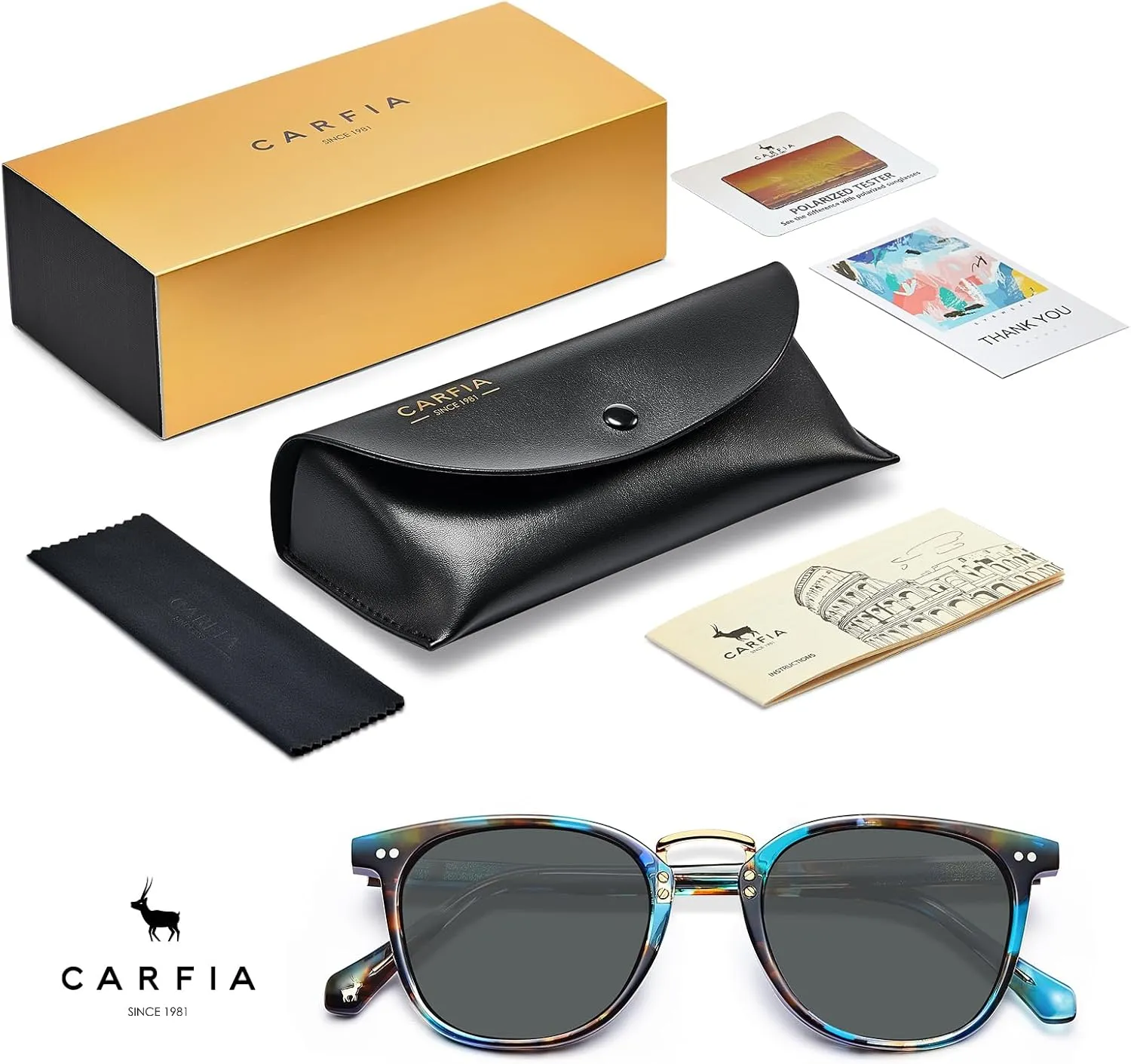 CARFIA Fashion Acetate Polarized Womens Sunglasses Small Face Retro Metal Bridge Sunnies CA5015