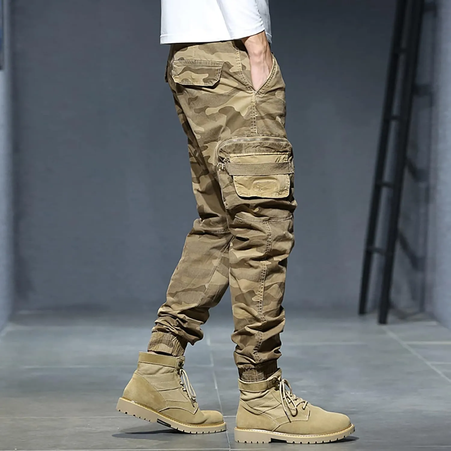 Cargo Pants for Men Men's Camouflage Flex Ripstop Tactical Pants Lightweight Hiking Casual Cargo Pants Multi Pockets