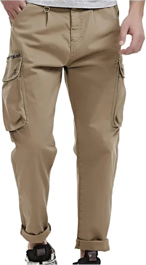 Cargo Pants for Men Men's Solid Mdi Waist Tapered Work Pants Hiking Cargo Pants Open Fornt Trousers with Multi Pocket