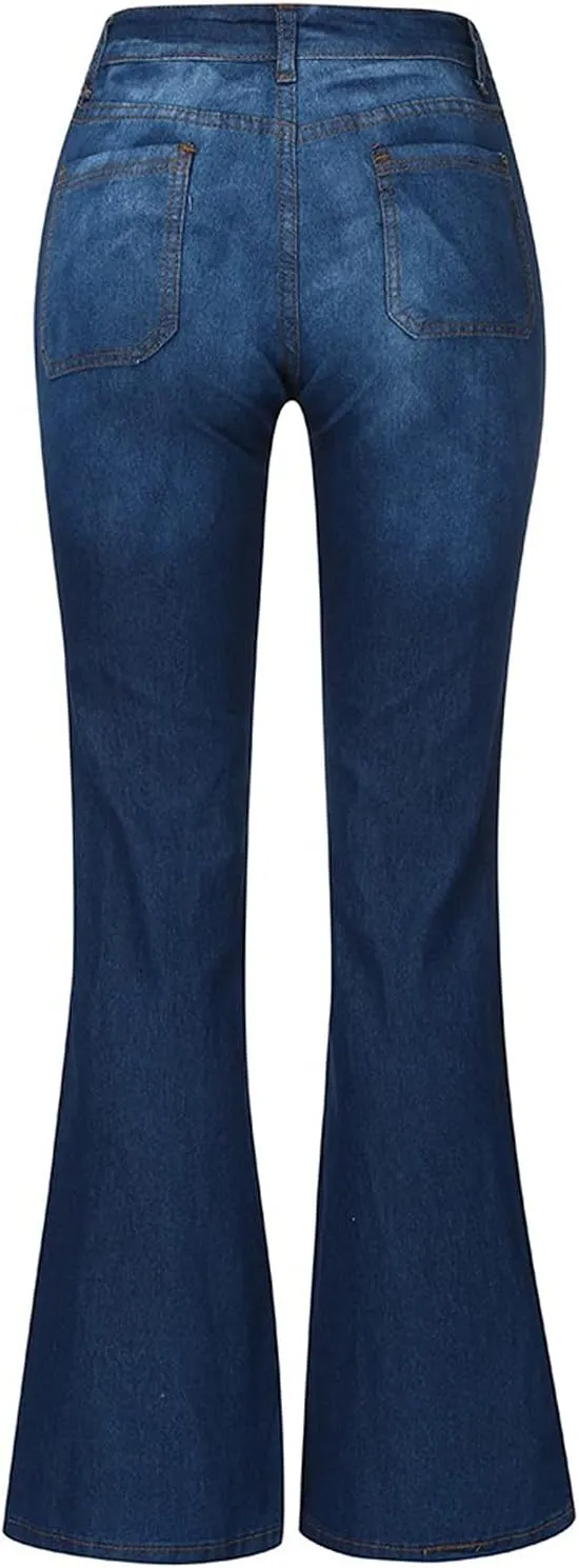 Cdiecer Flared Jeans Women Bell Bottom Jeans Button Closure Jeans Pants High Waisted Stretch Jeans Tummy Control Jeans Y2k