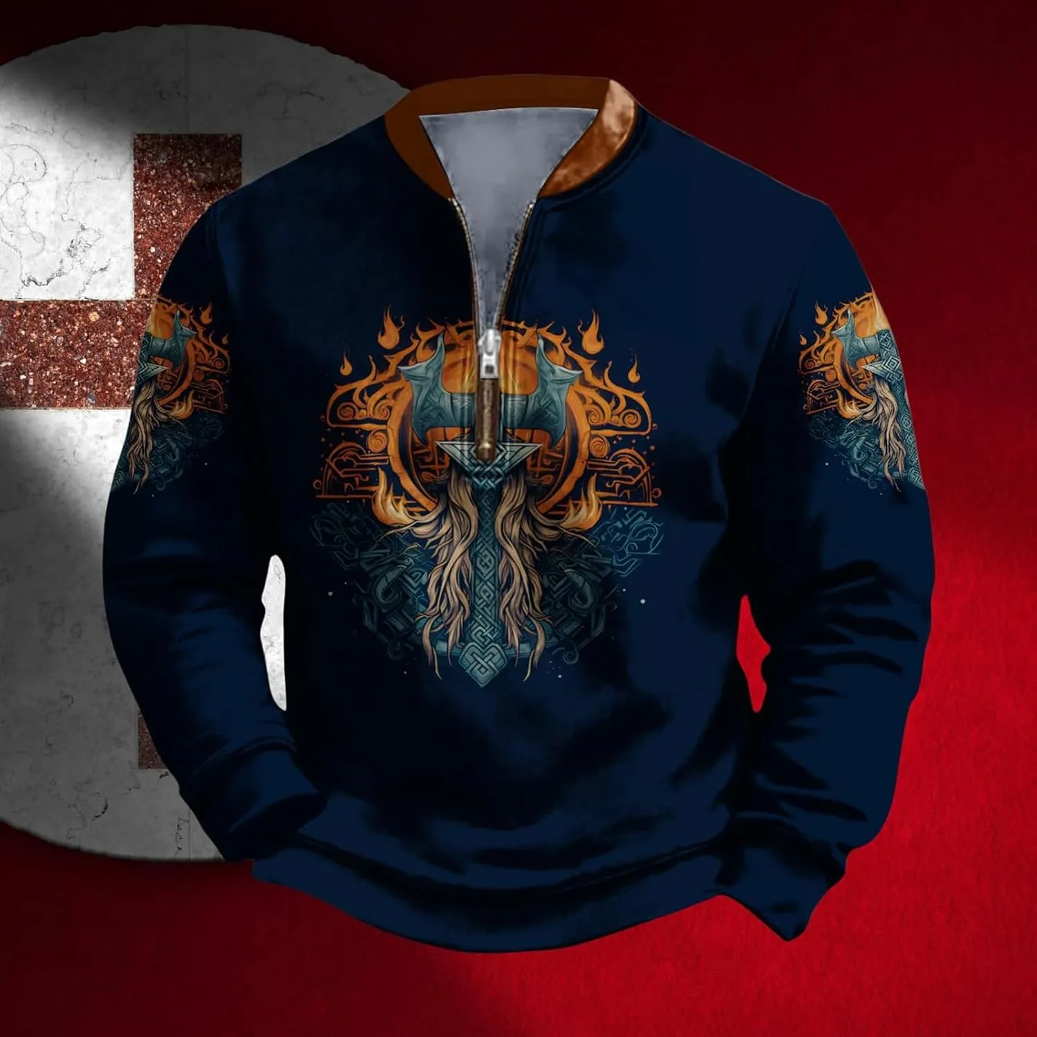Christian Sweatshirts for Men 1/4 Zip Jacket Jesus Cross Graphic Print Pullover Sweatshirt Vintage Fashion Tops