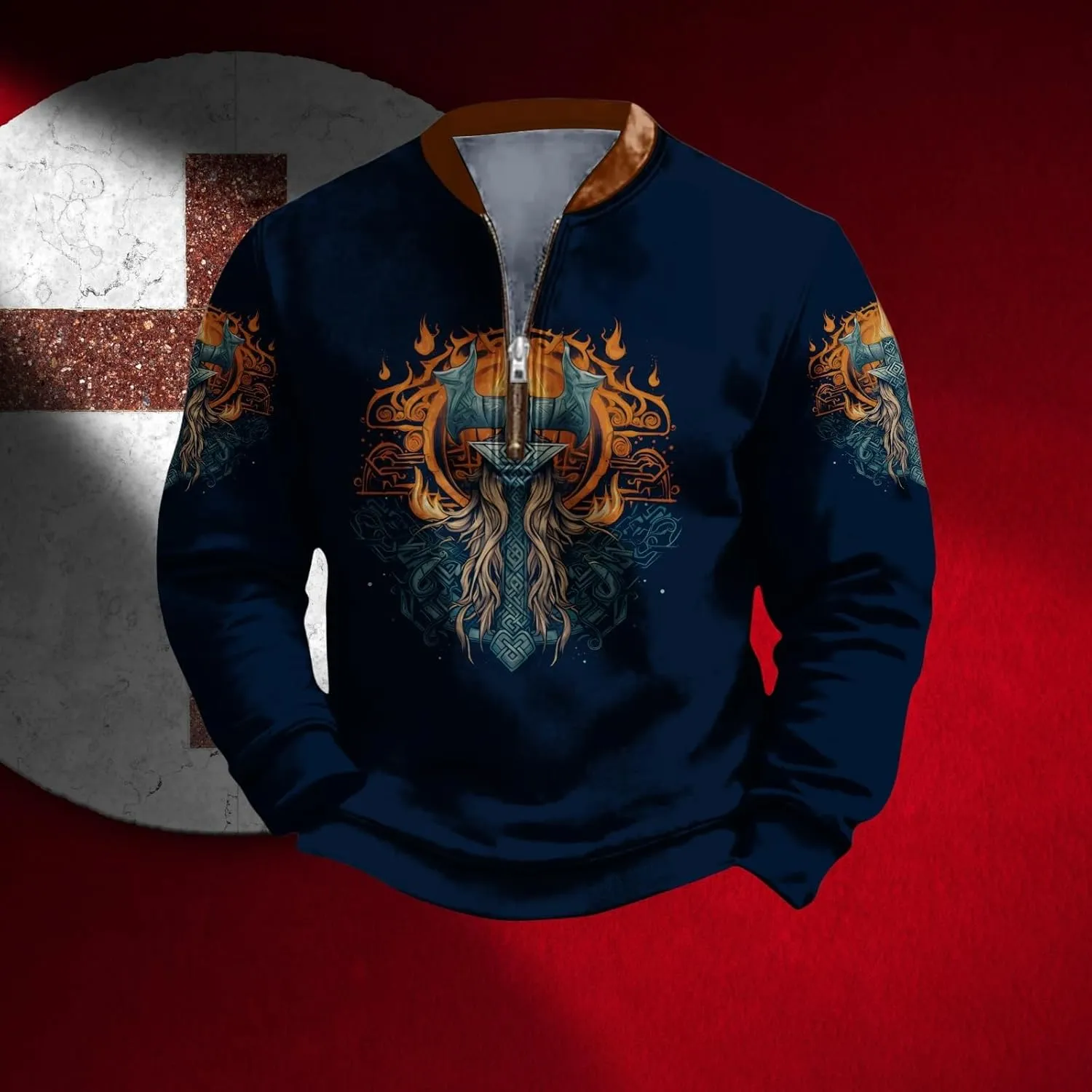 Christian Sweatshirts for Men 1/4 Zip Jacket Jesus Cross Graphic Print Pullover Sweatshirt Vintage Fashion Tops