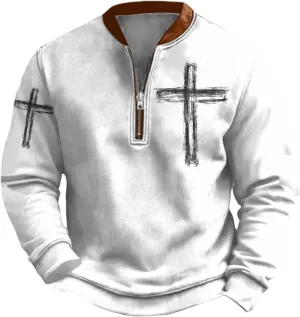 Christian Sweatshirts for Men 1/4 Zip Jacket Jesus Cross Graphic Print Pullover Sweatshirt Vintage Fashion Tops
