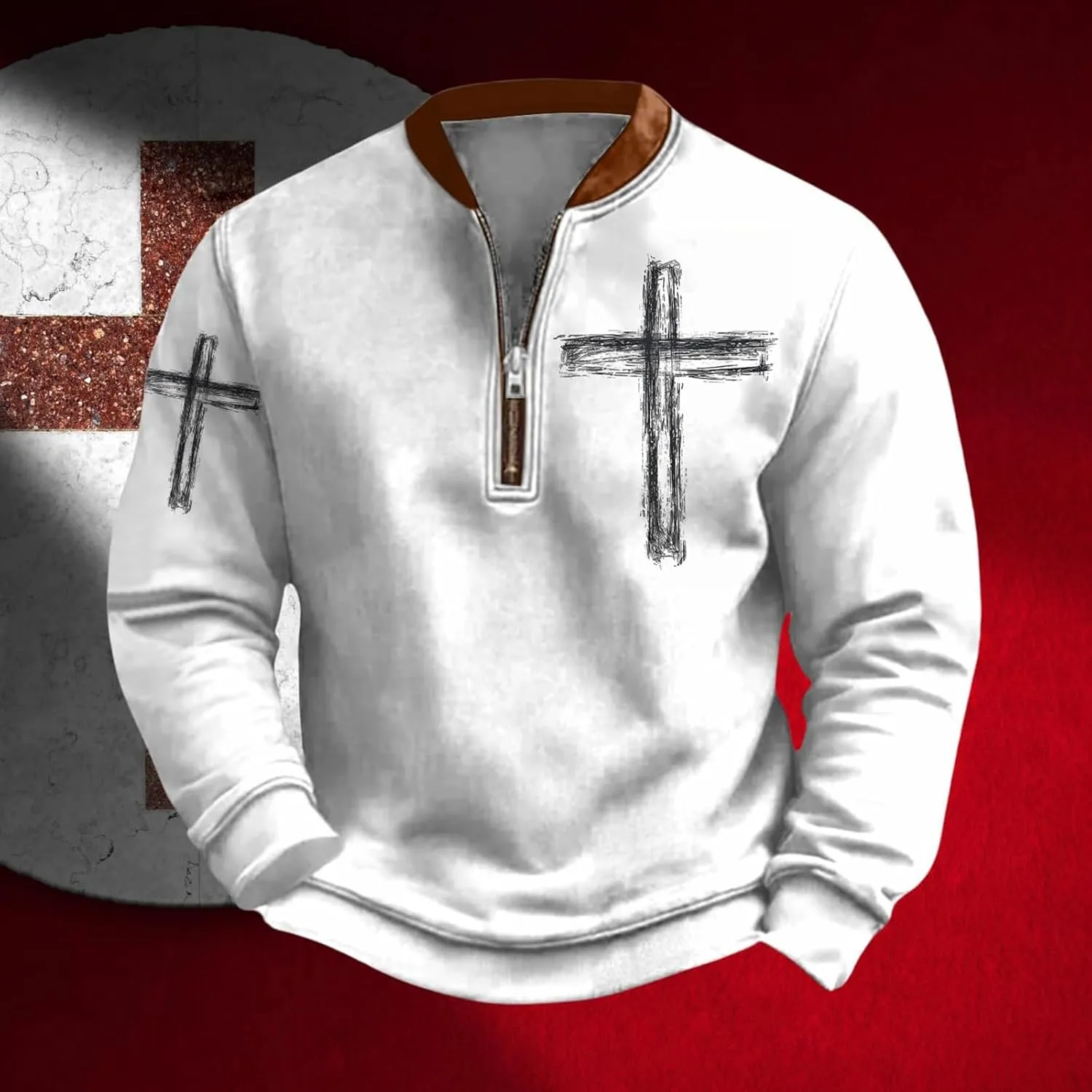 Christian Sweatshirts for Men 1/4 Zip Jacket Jesus Cross Graphic Print Pullover Sweatshirt Vintage Fashion Tops