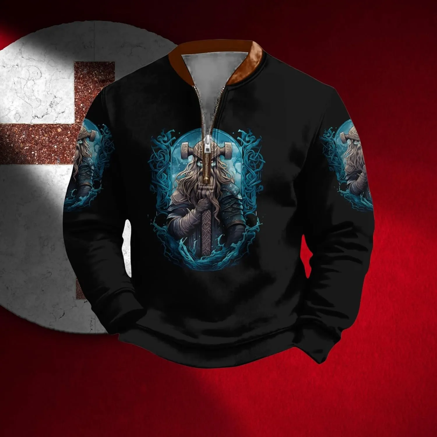 Christian Sweatshirts for Men 1/4 Zip Jacket Jesus Cross Graphic Print Pullover Sweatshirt Vintage Fashion Tops