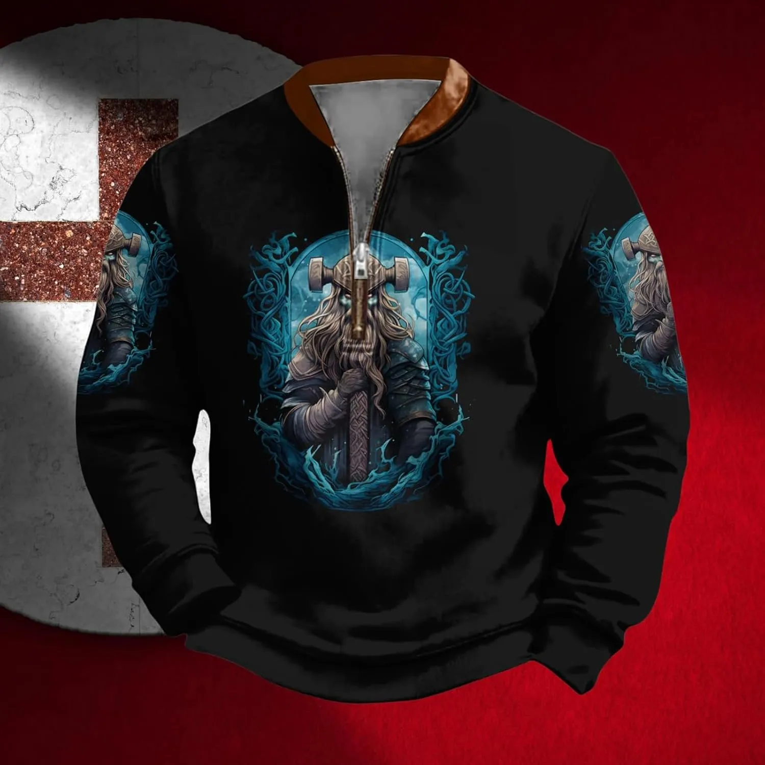 Christian Sweatshirts for Men 1/4 Zip Jacket Jesus Cross Graphic Print Pullover Sweatshirt Vintage Fashion Tops