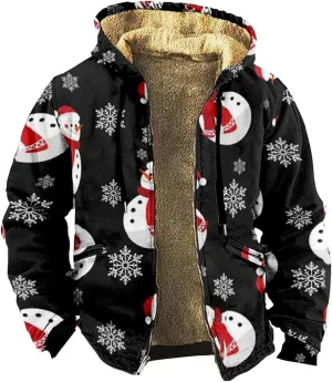Christmas Hoodies for Men Heavyweight Sherpa Fleece Lined Heavyweight Sweatshirts Plus Size Full Zip Thick Winter Coats