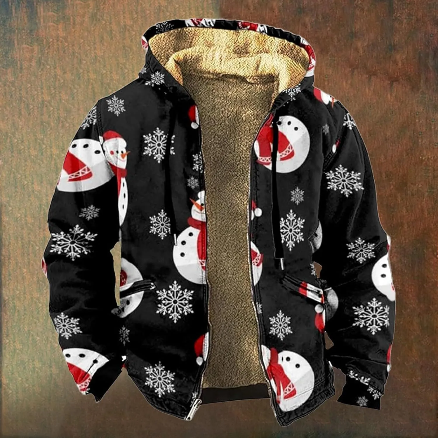 Christmas Hoodies for Men Heavyweight Sherpa Fleece Lined Heavyweight Sweatshirts Plus Size Full Zip Thick Winter Coats