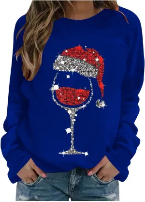 Christmas Sweatshirts for Women Oversized Graphic Pullover Long Sleeve Fleece Lined Shirt Winter Crewneck Sweatshirt
