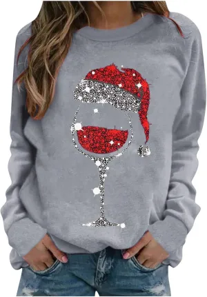 Christmas Sweatshirts for Women Oversized Graphic Pullover Long Sleeve Fleece Lined Shirt Winter Crewneck Sweatshirt