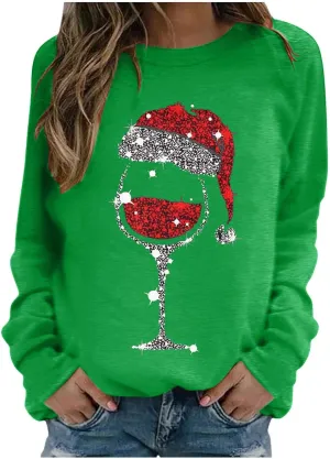 Christmas Sweatshirts for Women Oversized Graphic Pullover Long Sleeve Fleece Lined Shirt Winter Crewneck Sweatshirt