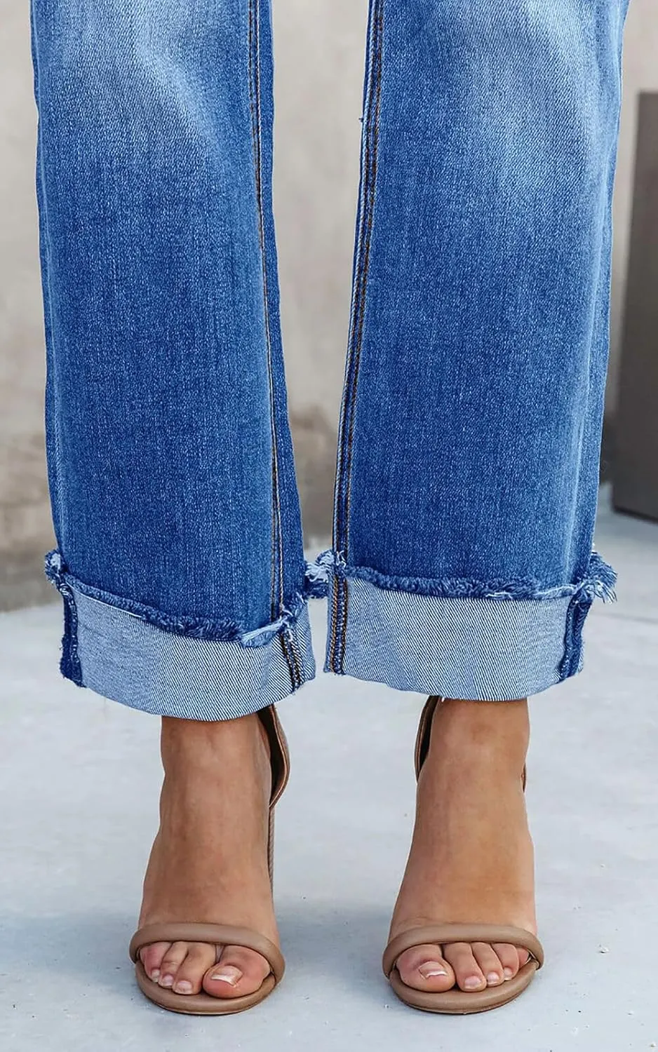 Cicy Bell Womens High Waisted Crossover Jeans 2024 Straight Leg Stretch Casual Cuffed Denim Pants