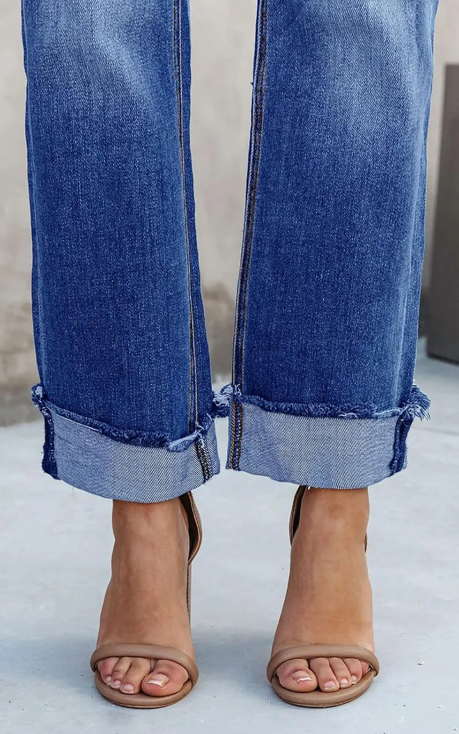 Cicy Bell Womens High Waisted Crossover Jeans 2024 Straight Leg Stretch Casual Cuffed Denim Pants