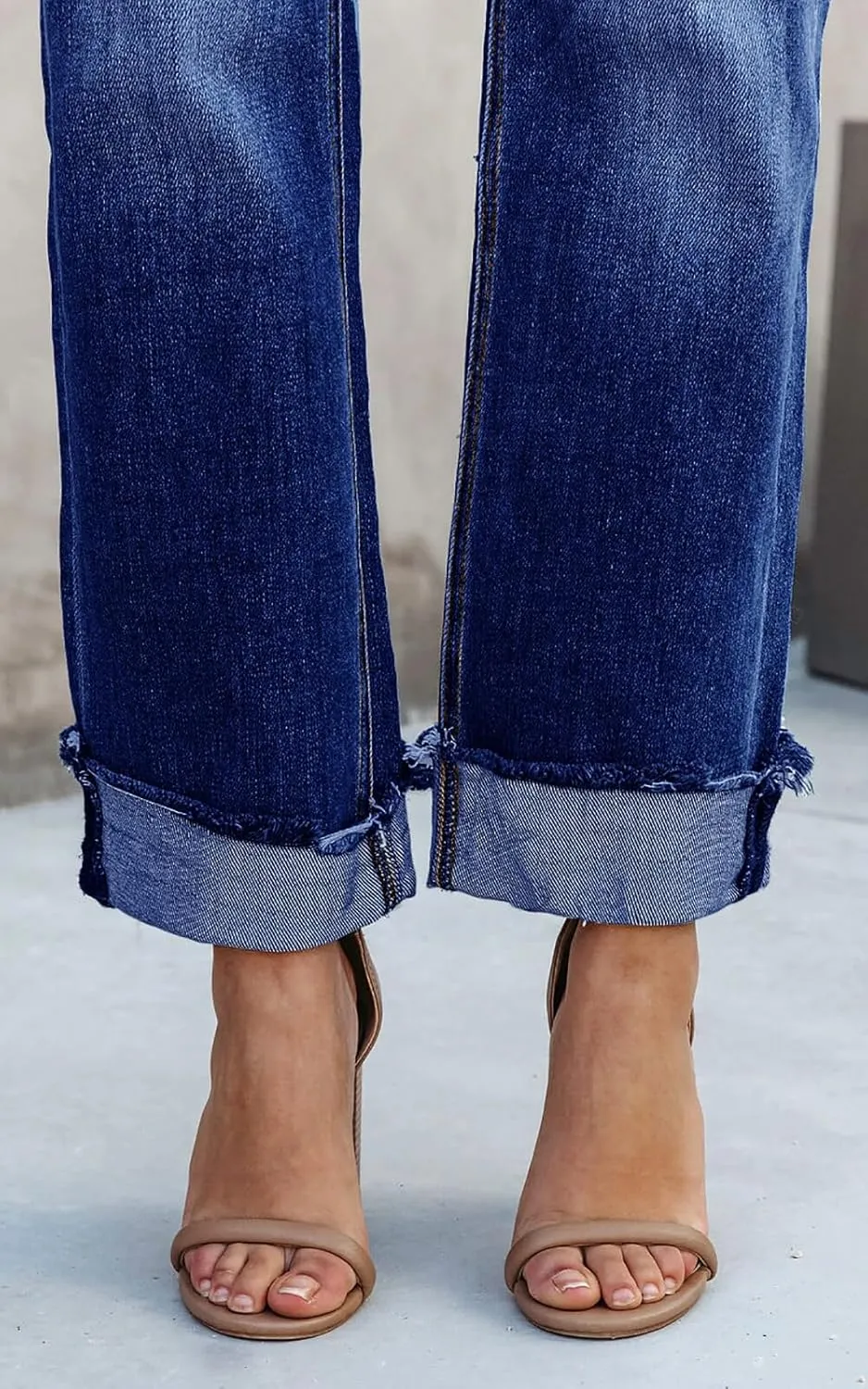 Cicy Bell Womens High Waisted Crossover Jeans 2024 Straight Leg Stretch Casual Cuffed Denim Pants