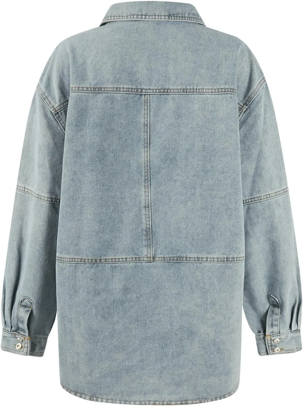 COTECRAM Womens Denim Tops Pullover Trendy Casual V Neck Loose Fit Long Sleeve oversized Jean Shirts Jacket with Pocket